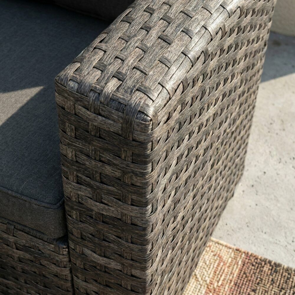 6 Piece Modular Outdoor Dining Lounge Set, Wicker Dark Grey, view 10