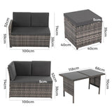 6 Piece Modular Outdoor Dining Lounge Set, Wicker Dark Grey, view 12