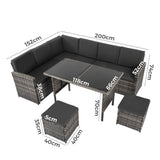 6 Piece Modular Outdoor Dining Lounge Set, Wicker Dark Grey, view 13