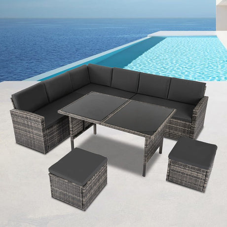 Ella 8 Seater Modular Outdoor Lounge and Dining Set Dark Grey Weave — Allure Home Collections