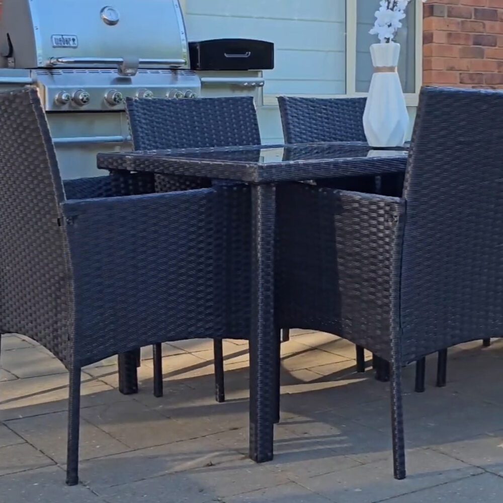 7 Piece Outdoor Dining Set, Wicker Black, view 5