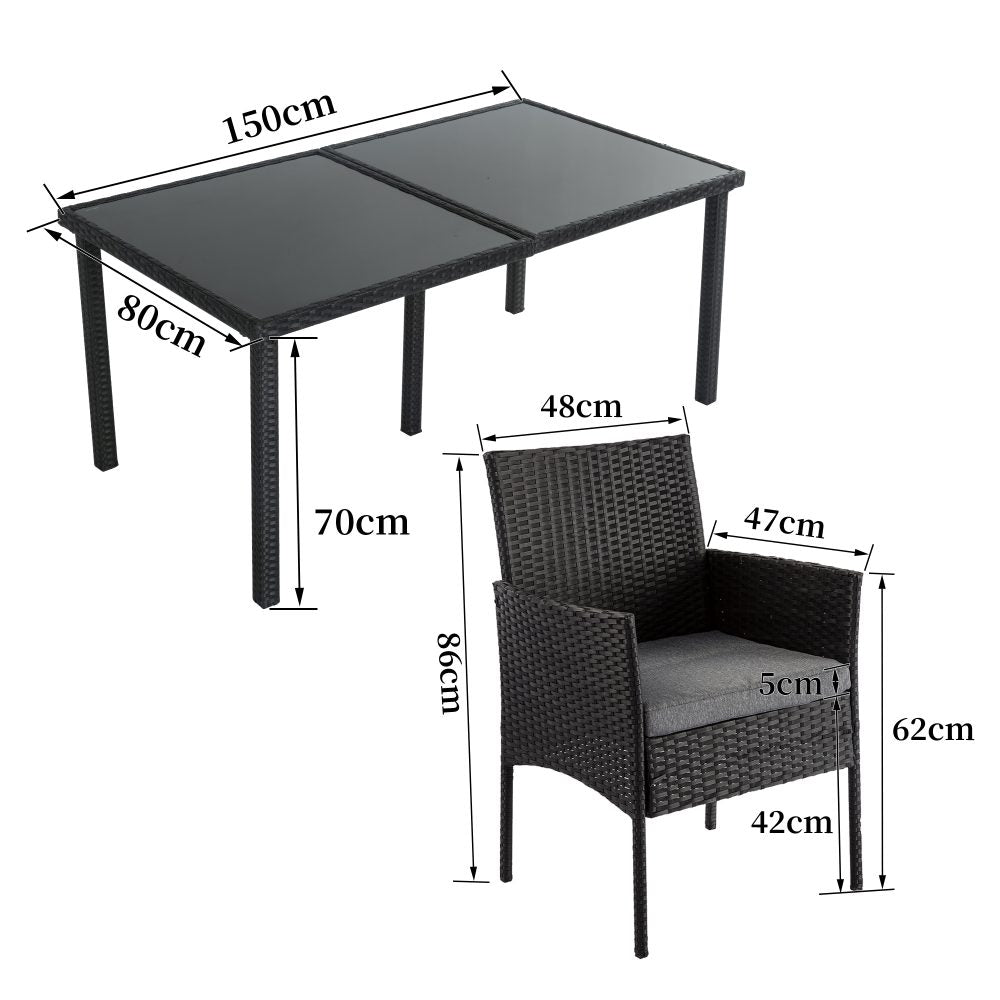 7 Piece Outdoor Dining Set, Wicker Black, view 12