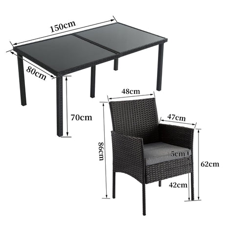 7 Piece Outdoor Dining Set, Wicker Black, view 12