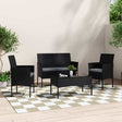 Outdoor lounge setting with sofa armchairs and table on a patio
