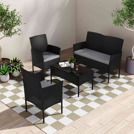 Buddina 4 Piece Outdoor Lounge Set, Black Wicker
