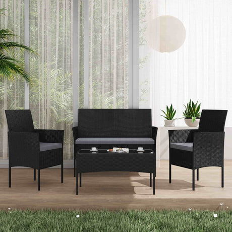 Buddina 4 Piece Outdoor Lounge Set, Black Wicker