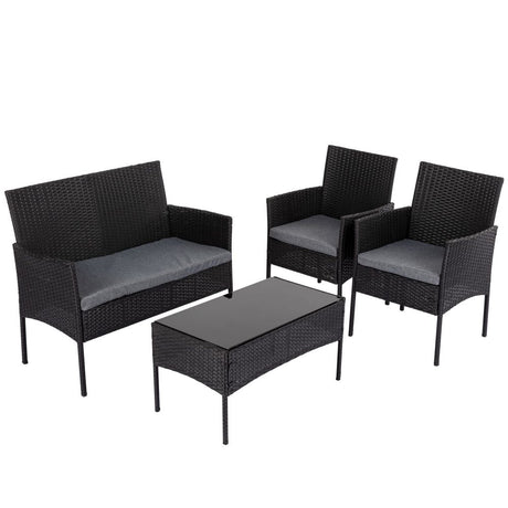 Buddina 4 Piece Outdoor Lounge Set, Black Wicker