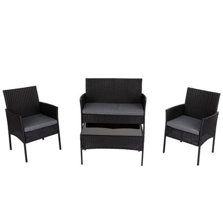 Buddina 4 Piece Outdoor Lounge Set, Black Wicker