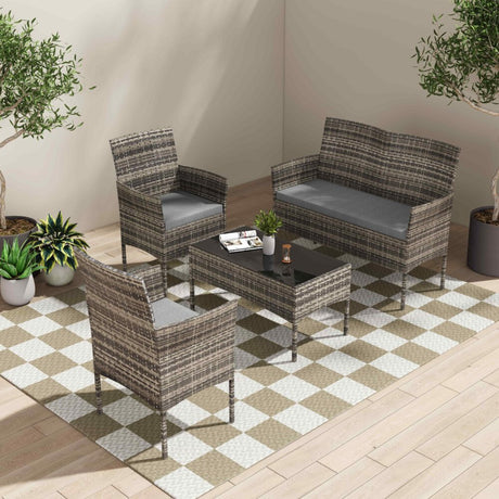 Buddina 4 Piece Outdoor Lounge Set, Grey Wicker