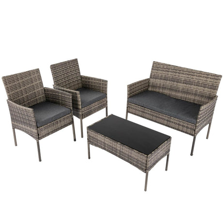 Buddina 4 Piece Outdoor Lounge Set, Grey Wicker