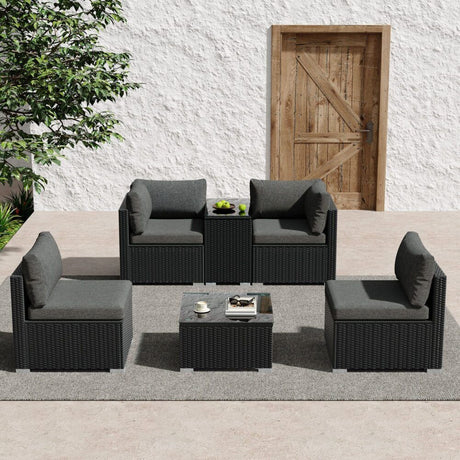 Mudjimba 6 Piece Outdoor Modular Lounge, Black Wicker