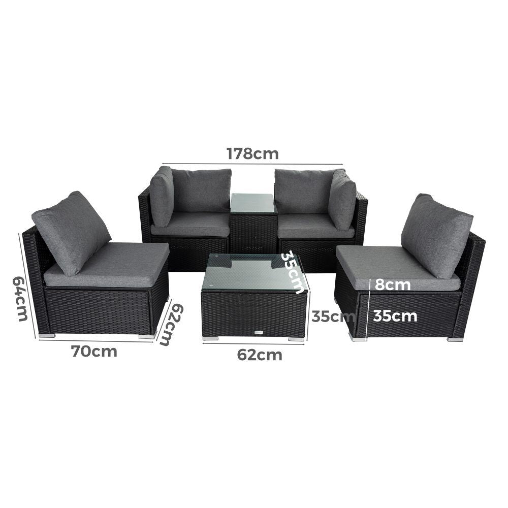 Mudjimba 6 Piece Outdoor Modular Lounge, Black Wicker