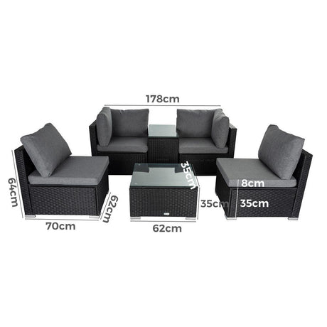 Mudjimba 6 Piece Outdoor Modular Lounge, Black Wicker