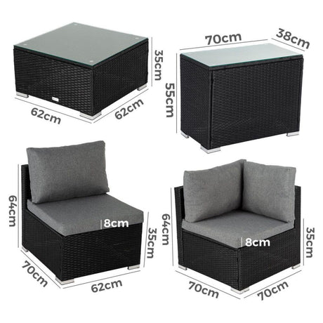 Mudjimba 6 Piece Outdoor Modular Lounge, Black Wicker