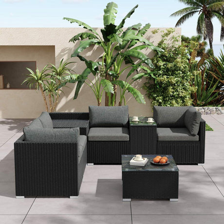 Mudjimba 7 Piece Outdoor Modular Lounge, Black Wicker