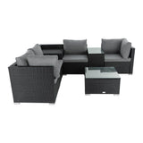 Nanga Outdoor Wicker Lounge Set, 7 Piece, Black