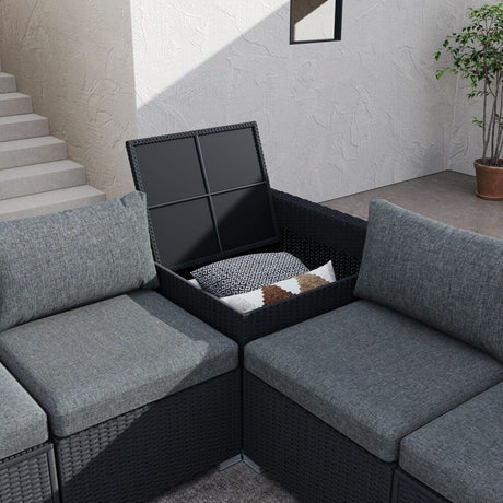 Whale Beach 7 Piece Outdoor Lounge, Black, view 7