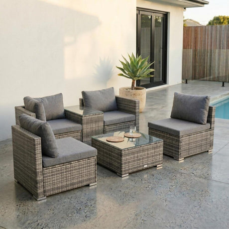Mudjimba 6 Piece Outdoor Modular Lounge, Grey Wicker