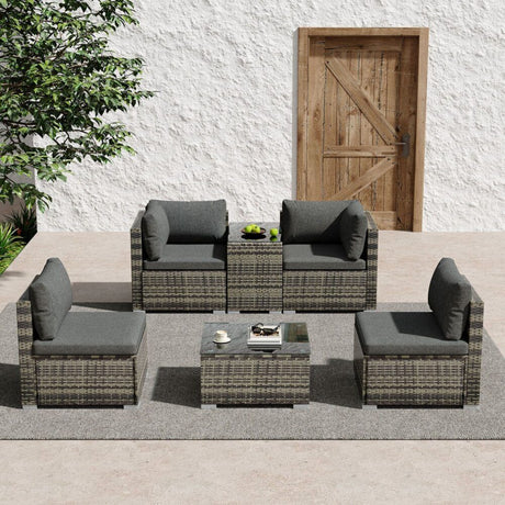 Mudjimba 6 Piece Outdoor Modular Lounge, Grey Wicker