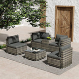 Hamelin Modular Outdoor Lounge Sofa Set, Wicker Rattan, Grey