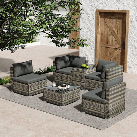 Mudjimba 6 Piece Outdoor Modular Lounge, Grey Wicker
