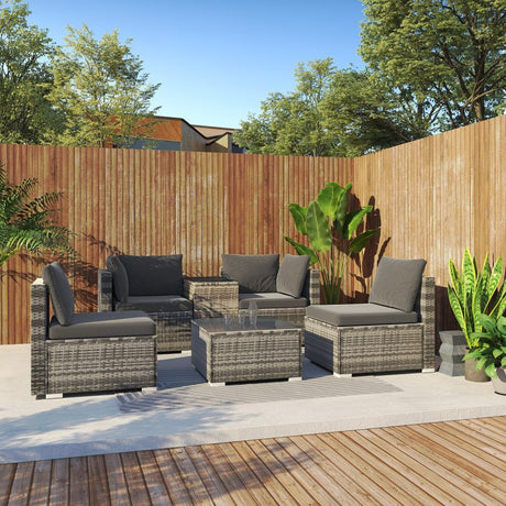Mudjimba 6 Piece Outdoor Modular Lounge, Grey Wicker
