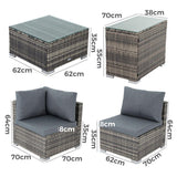 Hamelin Modular Outdoor Lounge Sofa Set, Wicker Rattan, Grey