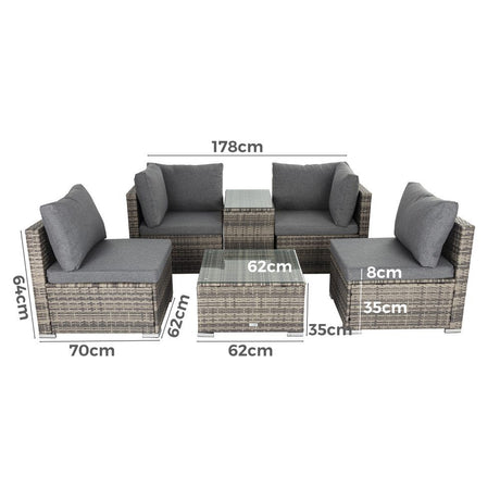 Mudjimba 6 Piece Outdoor Modular Lounge, Grey Wicker