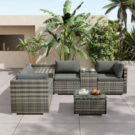 Mudjimba 7 Piece Outdoor Modular Lounge, Grey Wicker