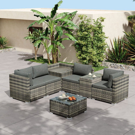Mudjimba 7 Piece Outdoor Modular Lounge, Grey Wicker