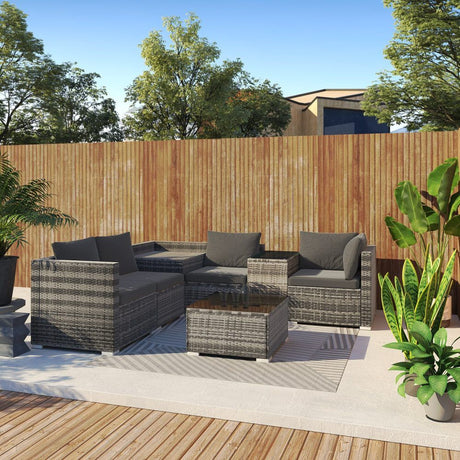 Mudjimba 7 Piece Outdoor Modular Lounge, Grey Wicker
