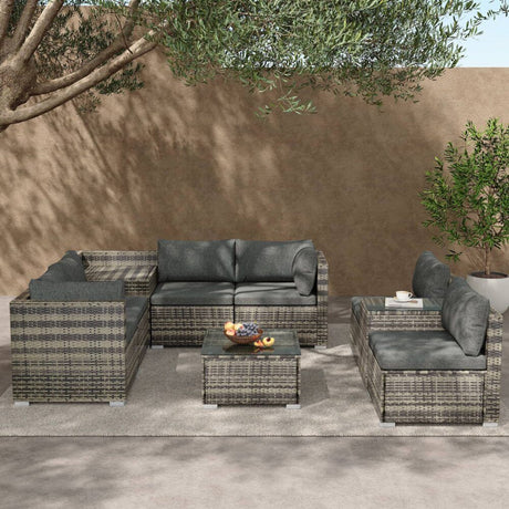 Mudjimba 9 Piece Outdoor Modular Lounge, Grey Wicker