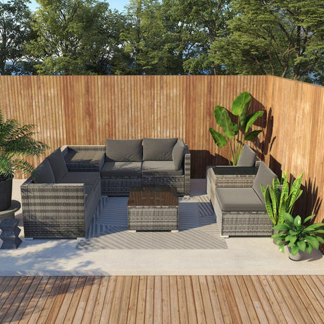 Mudjimba 9 Piece Outdoor Modular Lounge, Grey Wicker