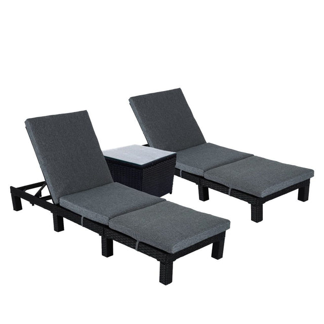 Kings Beach black wicker outdoor lounge set on a sunny patio