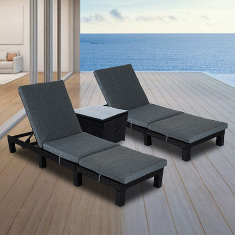 Kings Beach 3 Piece Sun Lounge, Black Wicker