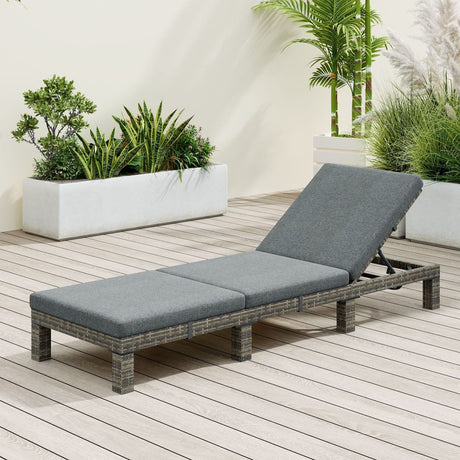 Kings Beach grey wicker outdoor lounge set on a sunny patio