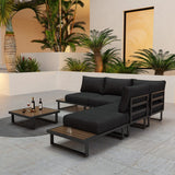 Bernier Outdoor Lounge Set, Slatted Polywood, 7 Piece, Black