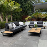 Bernier Outdoor Lounge Set, Slatted Polywood, 7 Piece, Black