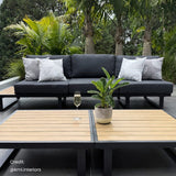 Bernier Outdoor Lounge Set, Slatted Polywood, 7 Piece, Black