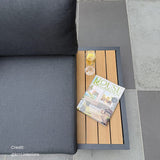 Modern Outdoor 7 Piece Lounge Set with Slatted Polywood Design Tables