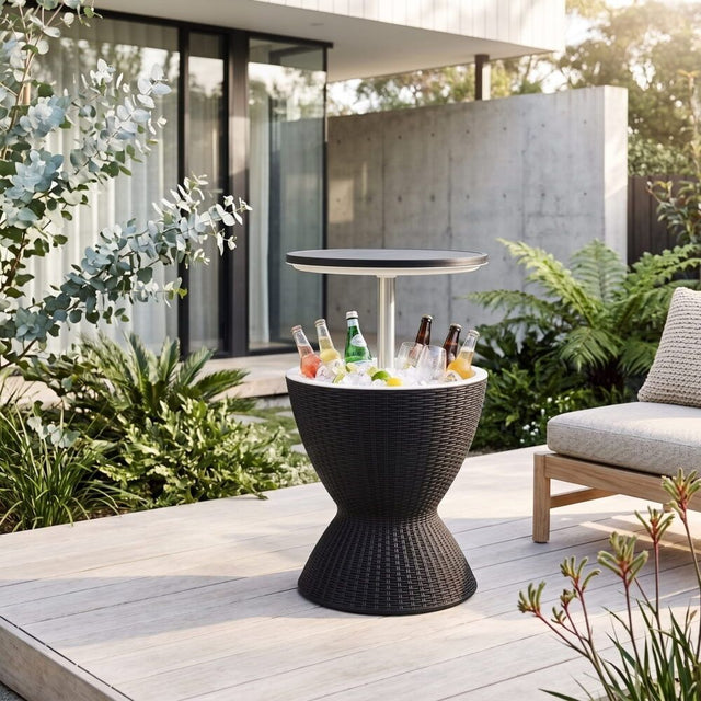 Outdoor Ice Bucket Cooler Table in Black
