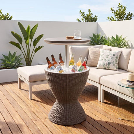 Outdoor Ice Bucket Cooler Table in Taupe