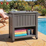 Outdoor Bar Serving Cart with Cooler in Taupe