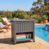 Outdoor Bar Serving Cart with Cooler in Taupe