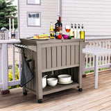 Outdoor Bar Serving Cart with Cooler in Taupe