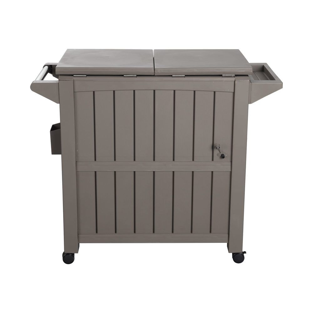 Outdoor Bar Serving Cart with Cooler in Taupe
