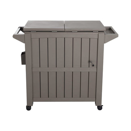 Outdoor Bar Serving Cart with Cooler in Taupe