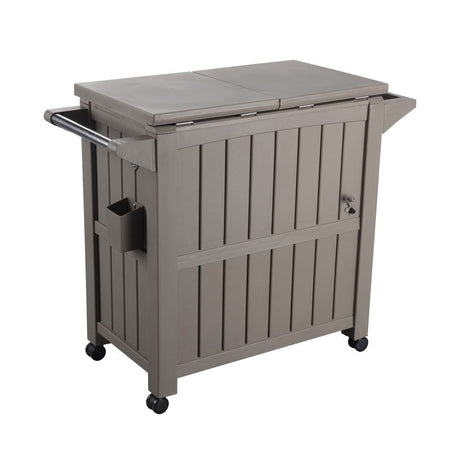 Outdoor Bar Serving Cart with Cooler in Taupe