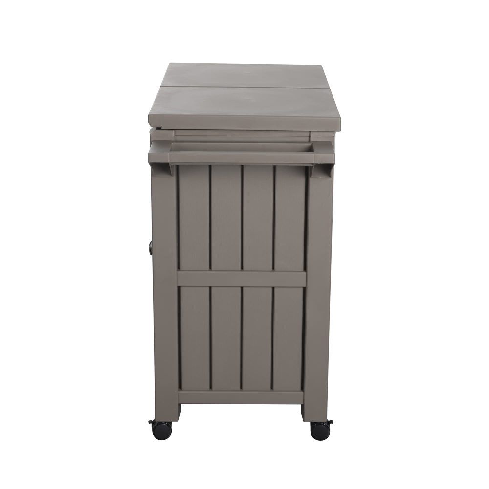Outdoor Bar Serving Cart with Cooler in Taupe