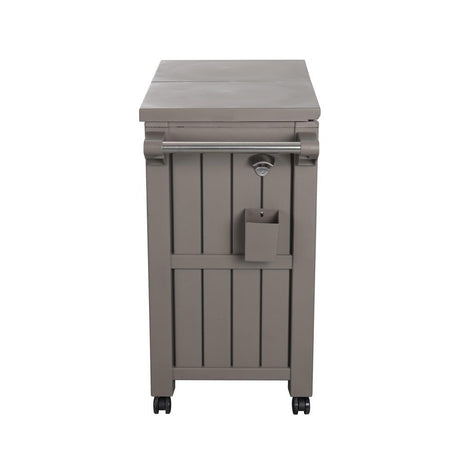Outdoor Bar Serving Cart with Cooler in Taupe